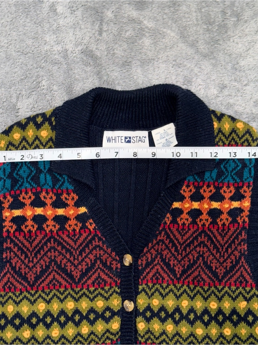 Vintage White Stag Navy Patterned Retro Knit Cotton Ramie Blend Sweater Vest - Picture 5 of 5